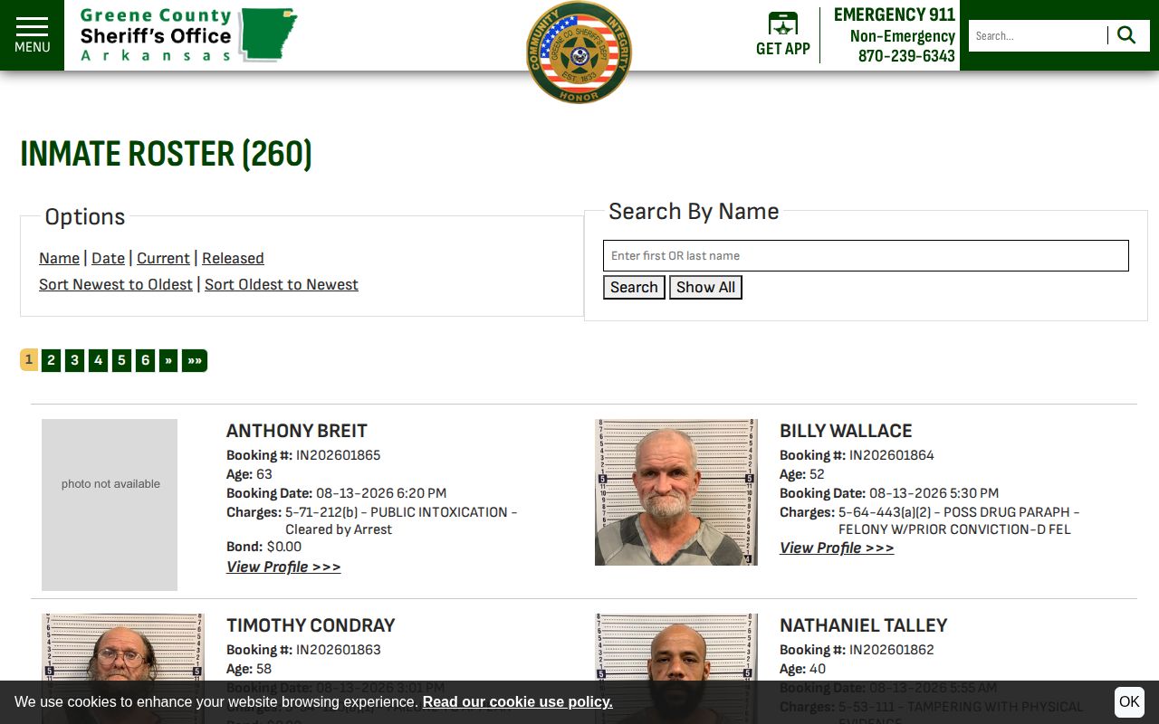 Greene County current booking roster search and photo policy