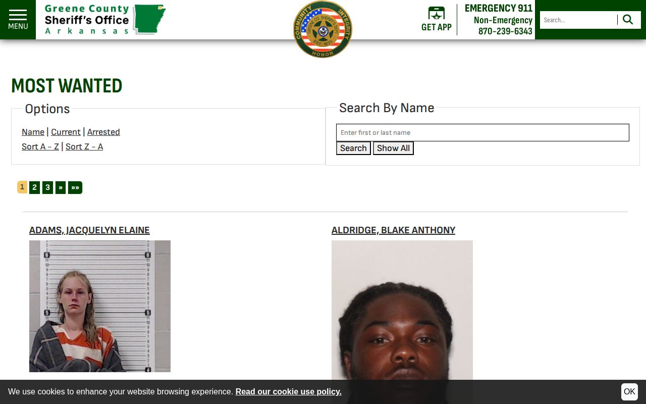 Greene County most wanted fugitives official list interface