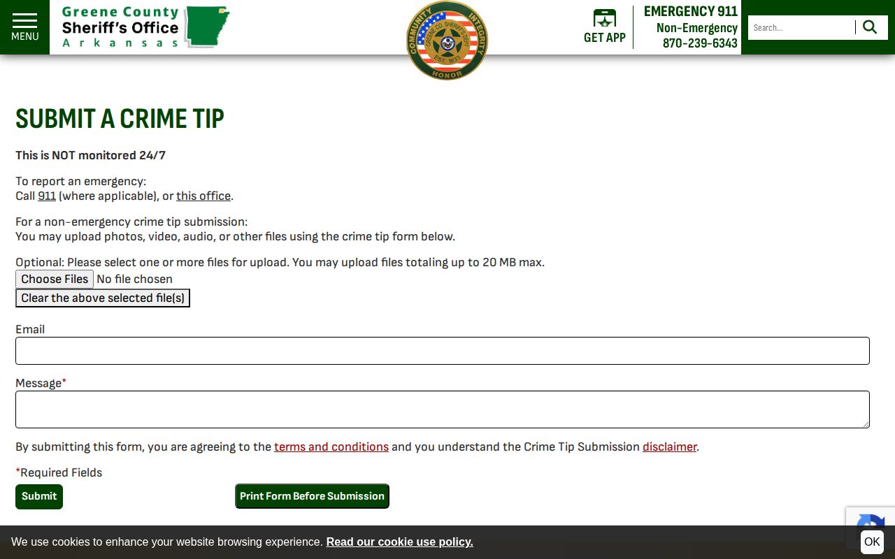 Greene County wanted fugitive tip form and sheriff contact route